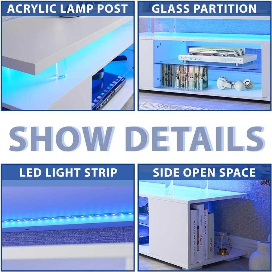 MLNshops White LED Gaming Entertainment Center TV Stand