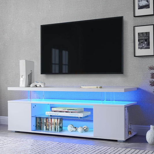 MLNshops White LED Gaming Entertainment Center TV Stand - MLNshops