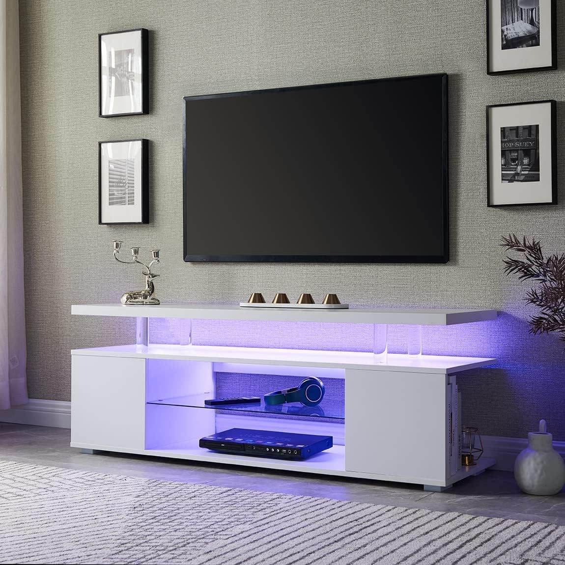 MLNshops White LED Gaming Entertainment Center TV Stand