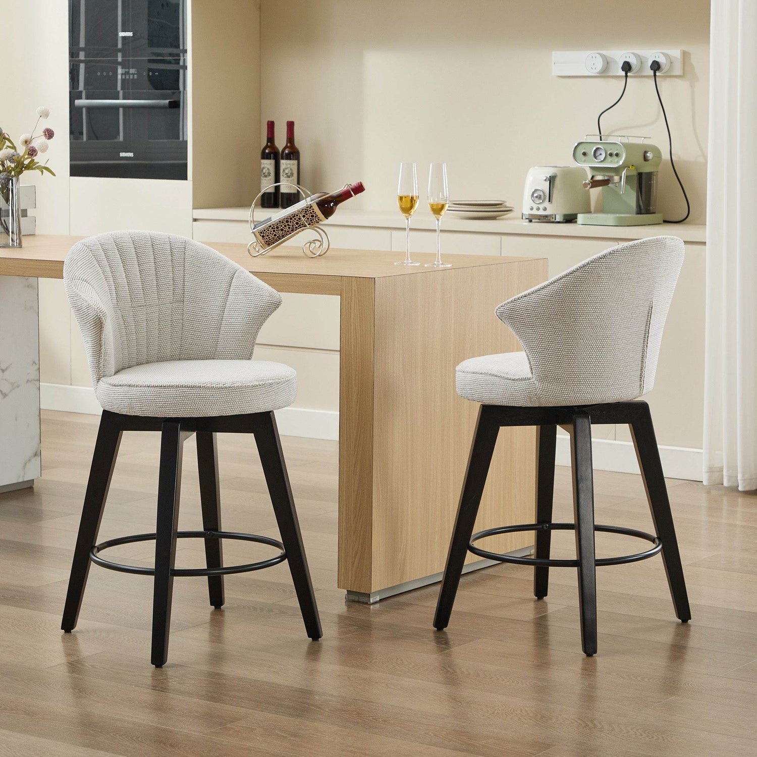 MLNshops White Swivel Bar Stools Set of 2 with Cushion