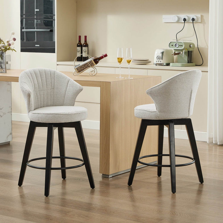 MLNshops White Swivel Bar Stools Set of 2 with Cushion