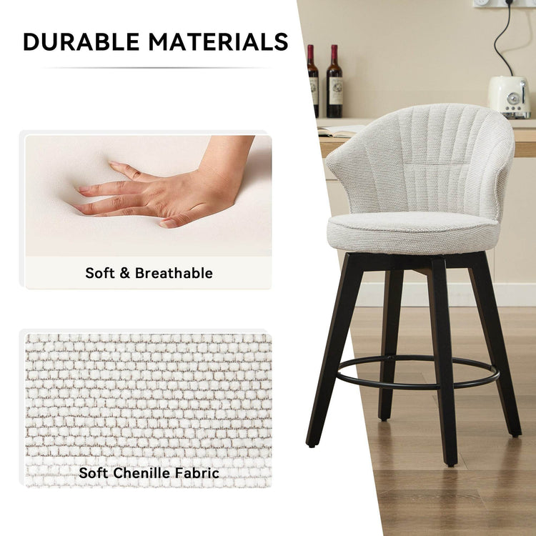 MLNshops White Swivel Bar Stools Set of 2 with Cushion