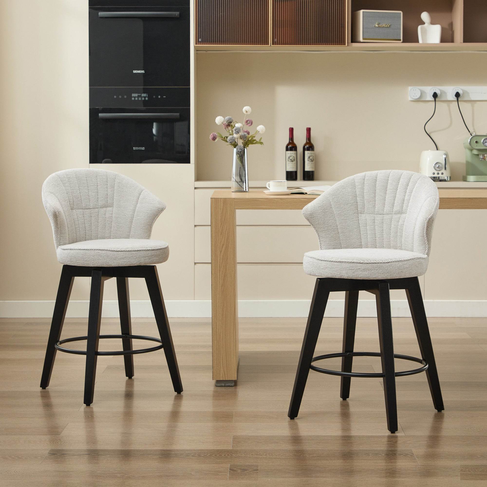 MLNshops White Swivel Bar Stools Set of 2 with Cushion