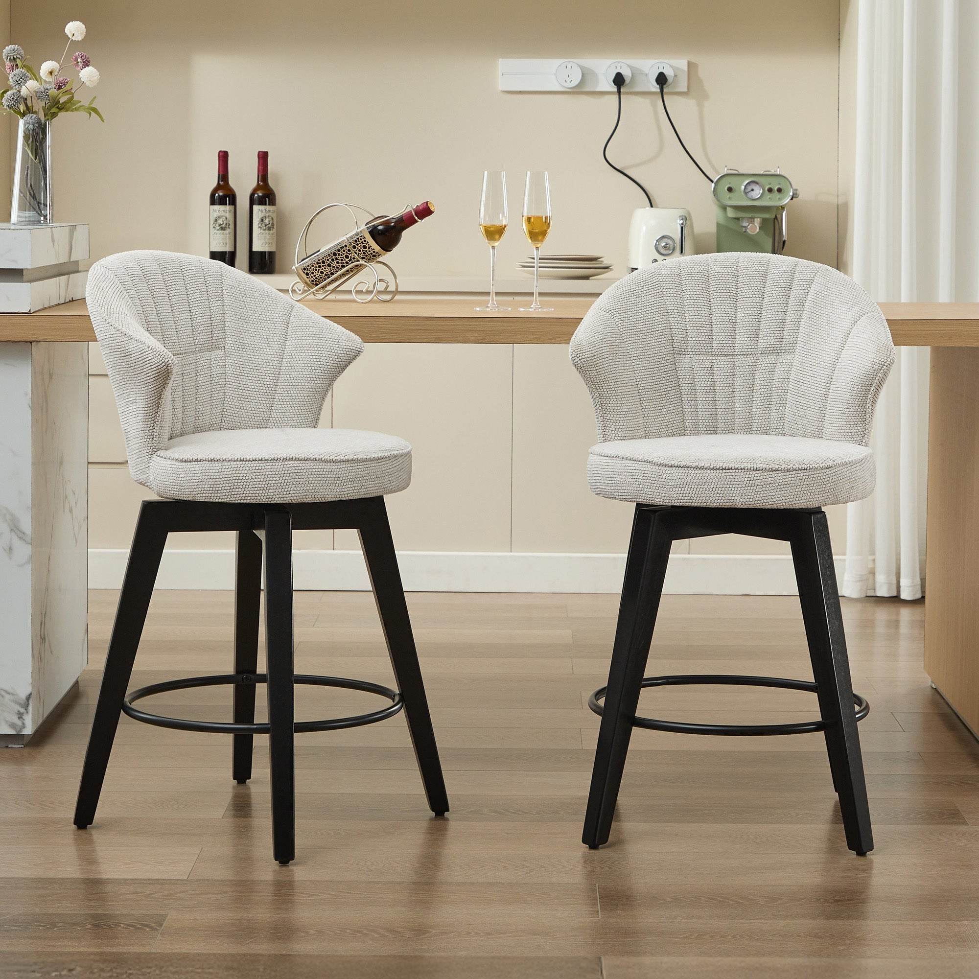 MLNshops White Swivel Bar Stools Set of 2 with Cushion