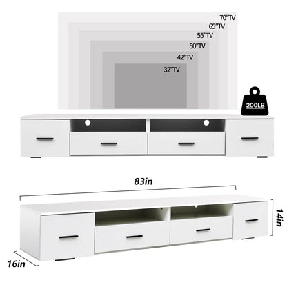 White TV Stand for Living Room, Modern Entertainment Center Stand for TV Up to 90 Inch, Large Led TV Stand with 4 Storage Drawers MLNshops]