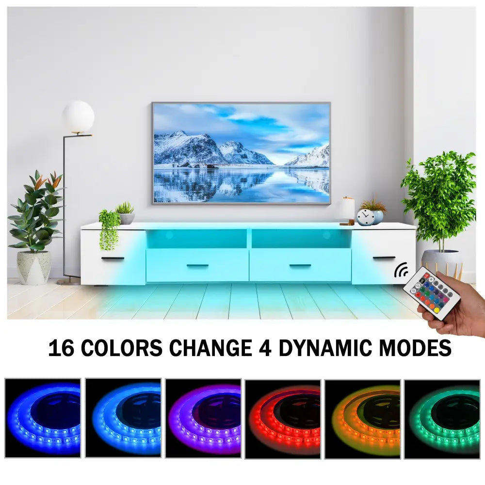 White TV Stand for Living Room, Modern Entertainment Center Stand for TV Up to 90 Inch, Large Led TV Stand with 4 Storage Drawers MLNshops]