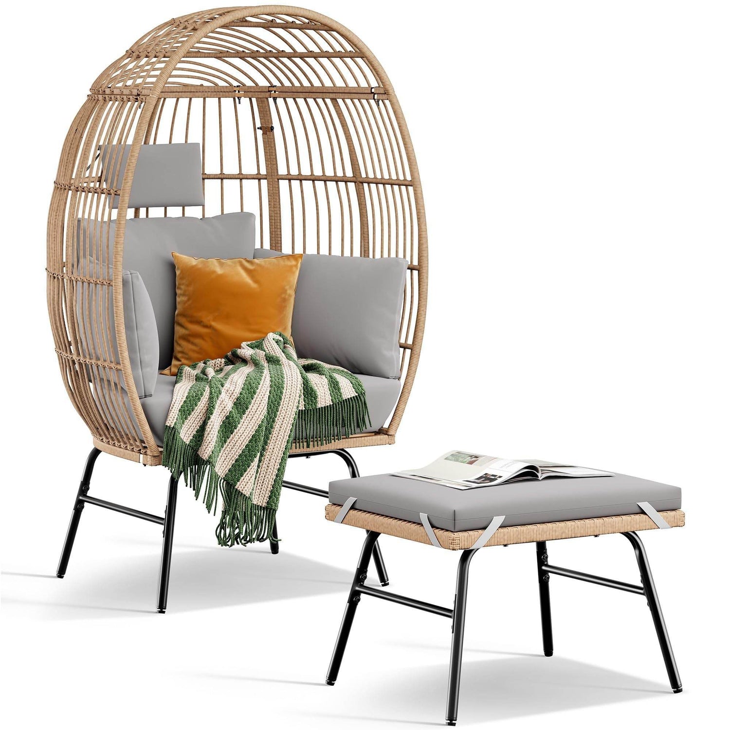 MLNshops Wicker Egg Chair with Footstool - Stylish Relaxation