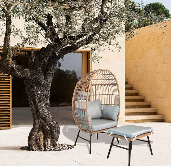 MLNshops Wicker Egg Chair with Footstool - Stylish Relaxation