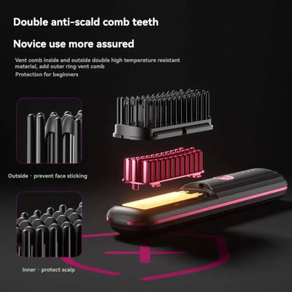 Wireless Hair Straightener Comb: Ultra.Soft Hair Brush, Portable Cordless Design, USB charging, Hidden Heating, Scalp Massage, LED Display, 30 min MLNshops]