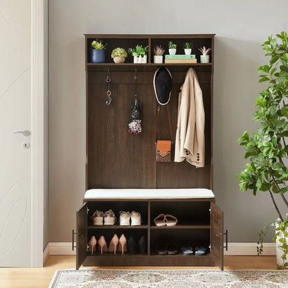 Wood Coat Rack, Storage Shoe Cabinet, with Clothes Hook, Multiple Storage Racks. MLNshops]