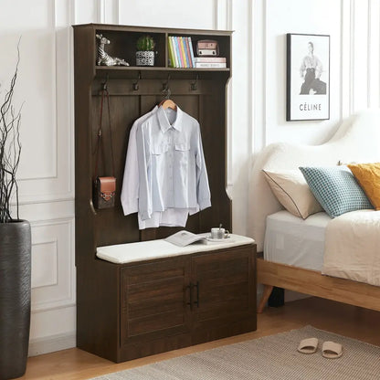 Wood Coat Rack, Storage Shoe Cabinet, with Clothes Hook, Multiple Storage Racks. MLNshops]