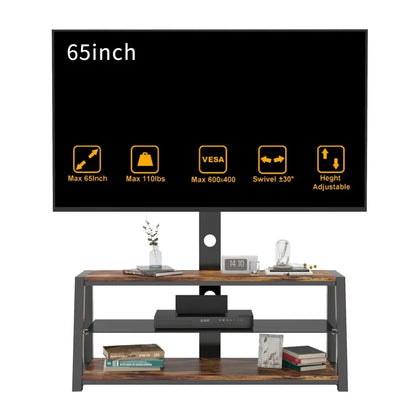 Wooden Storage TV Stand Black Tempered Glass Height Adjustable Universal Swivel Entertainment Center With Mount TV Stand MLNshops]