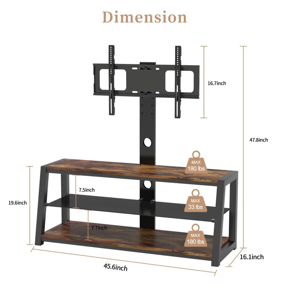 Wooden Storage TV Stand Black Tempered Glass Height Adjustable Universal Swivel Entertainment Center With Mount TV Stand MLNshops]