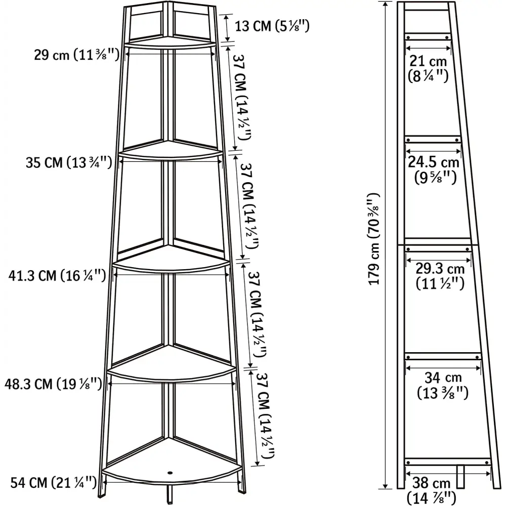 WTZ Corner Shelf 70 Inch Tall Bookshelf 5- Tier Industrial Corner Bookcase Corner Ladder Shelf Small Bookshelf Rustic Bamboo Stand for Living Room Black MLNshops]
