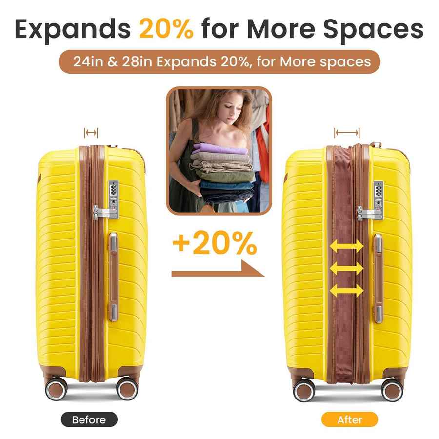 MLNshops 4 Piece Luggage Set with Spinner Wheels - Yellow