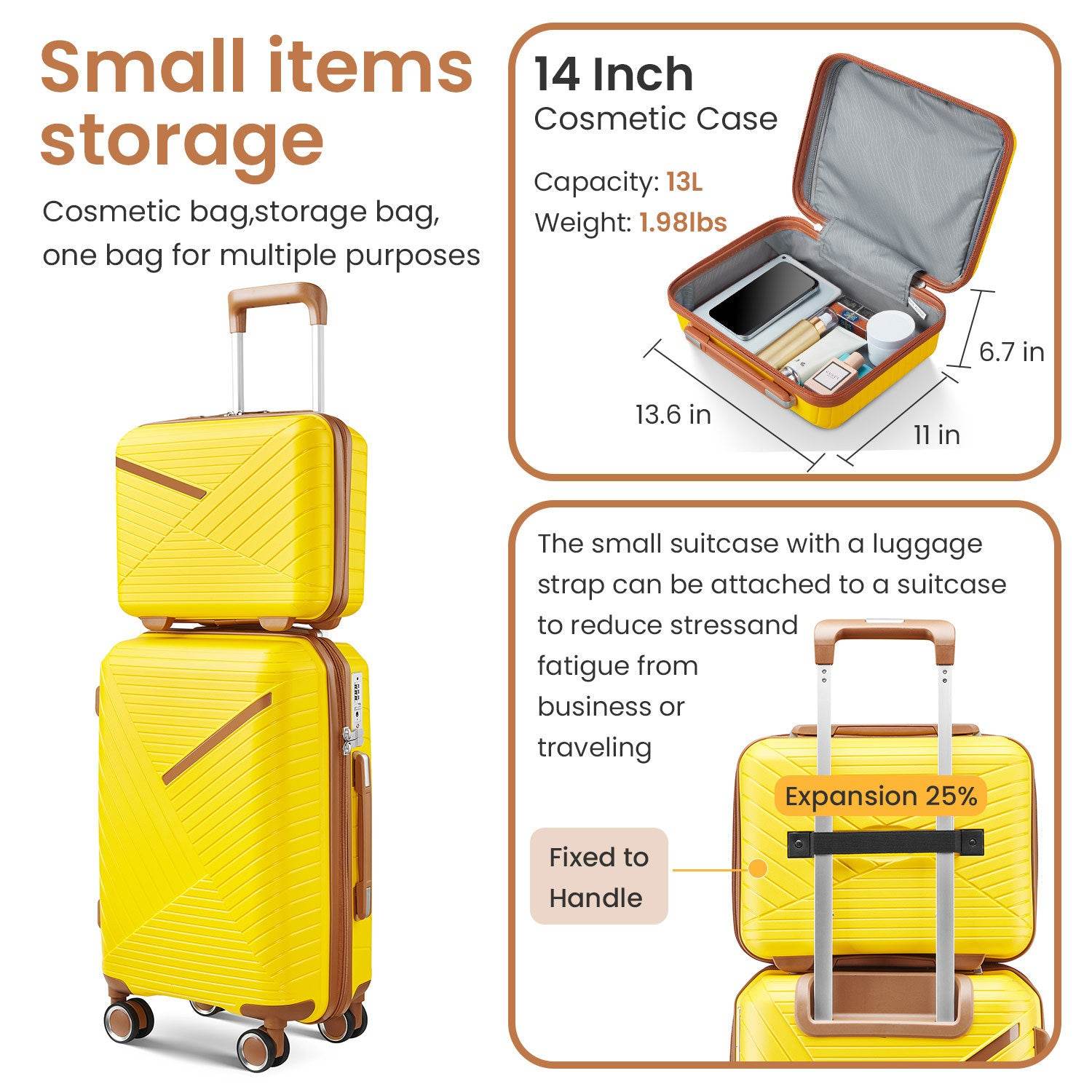 MLNshops 4 Piece Luggage Set with Spinner Wheels - Yellow