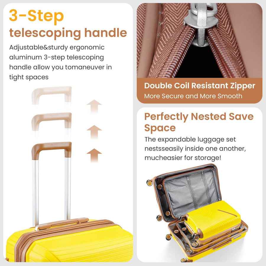 MLNshops 4 Piece Luggage Set with Spinner Wheels - Yellow