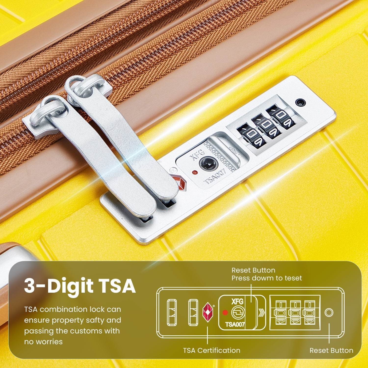 MLNshops 4 Piece Luggage Set with Spinner Wheels - Yellow