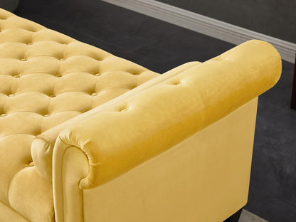 Yellow, Solid Wood Legs Velvet Rectangular Sofa Bench with Attached Cylindrical Pillows MLNshops]