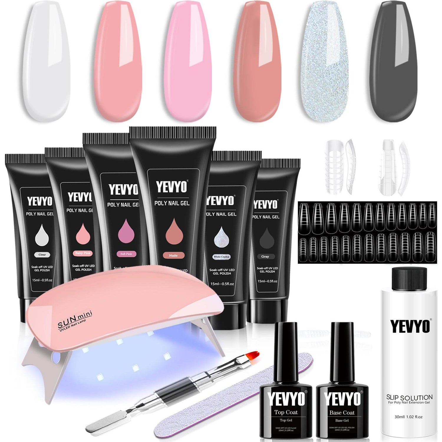 YEVYO Poly Gel Nail Kit with UV Lamp for Salon Quality Nails