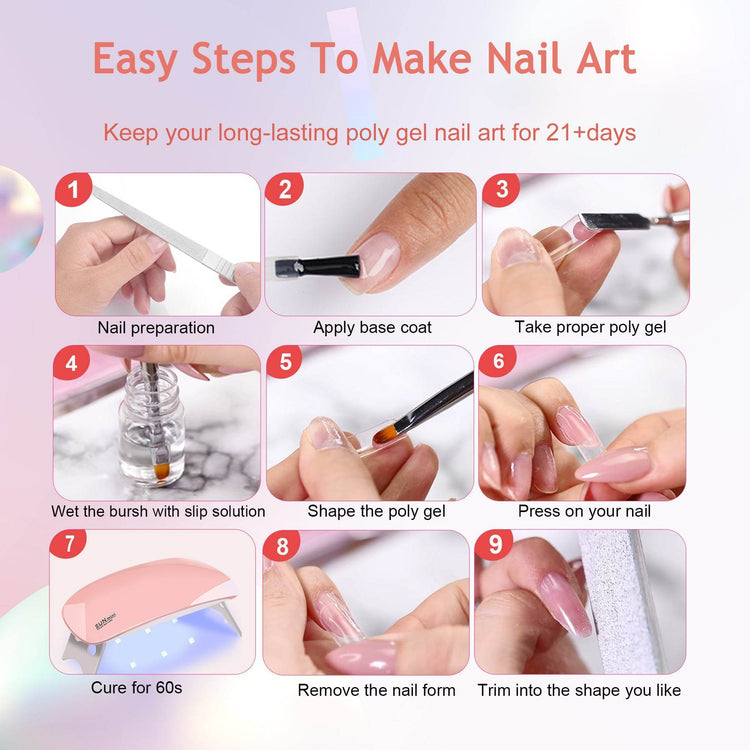 YEVYO Poly Gel Nail Kit with UV Lamp for Salon Quality Nails