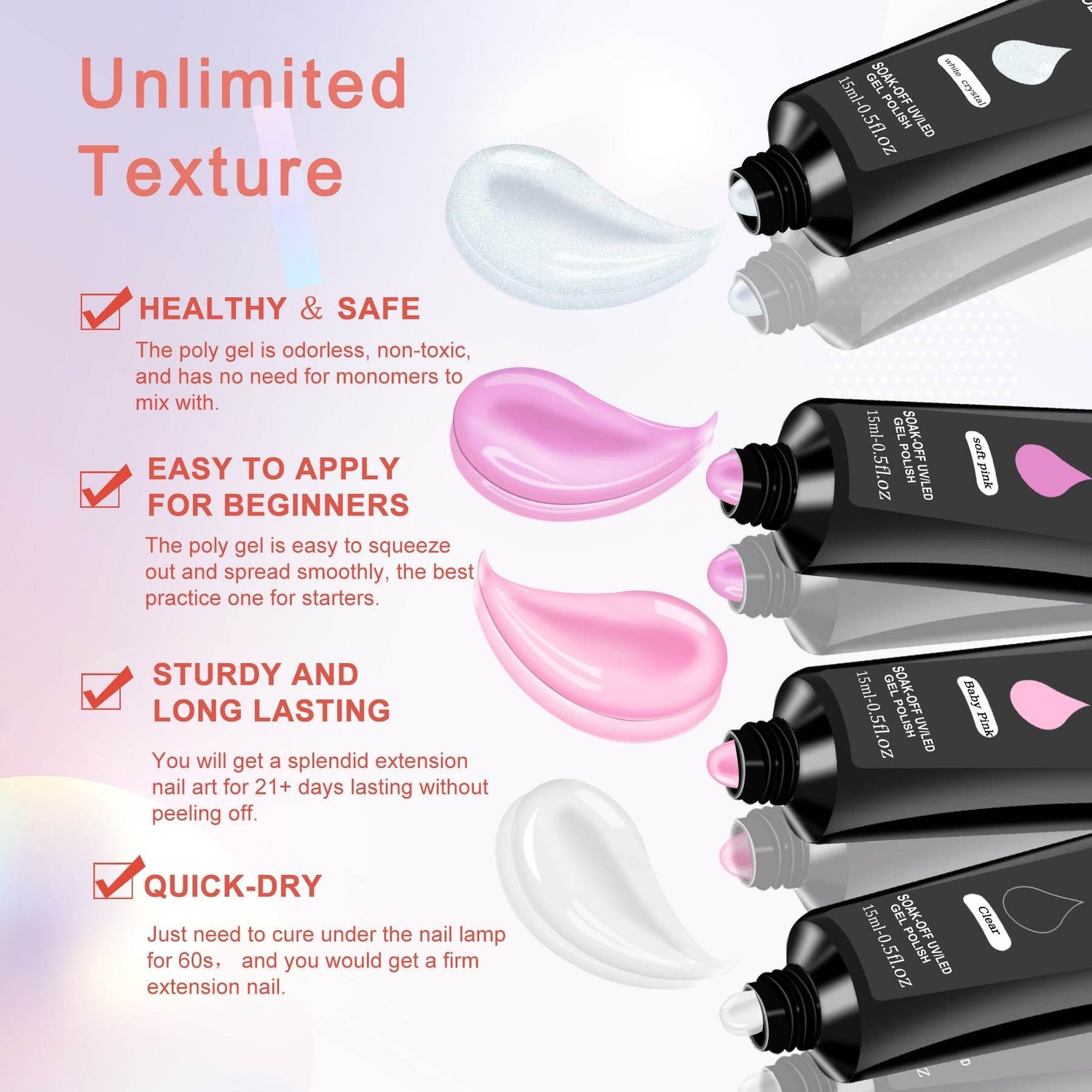 YEVYO Poly Gel Nail Kit with UV Lamp for Salon Quality Nails
