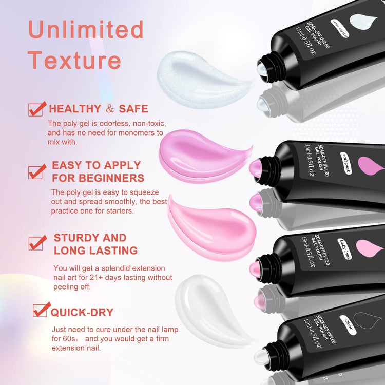 YEVYO Poly Gel Nail Kit with UV Lamp for Salon Quality Nails