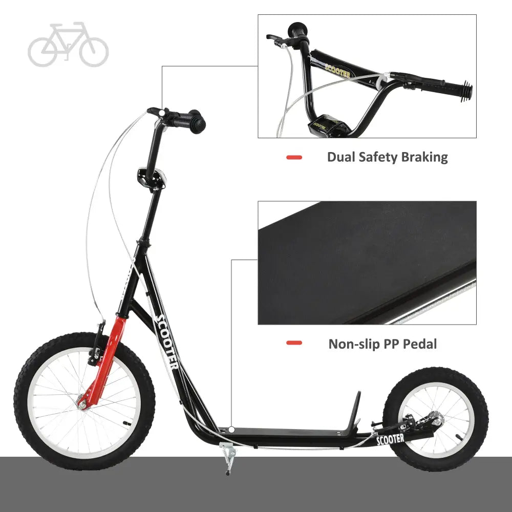 Youth Scooter, Teens Kick Scooter, Adjustable Handlebar Ride On Toy for 5+ with 16" Front and 12" Rear Dual Brakes Inflatable Wheels, Black MLNshops]