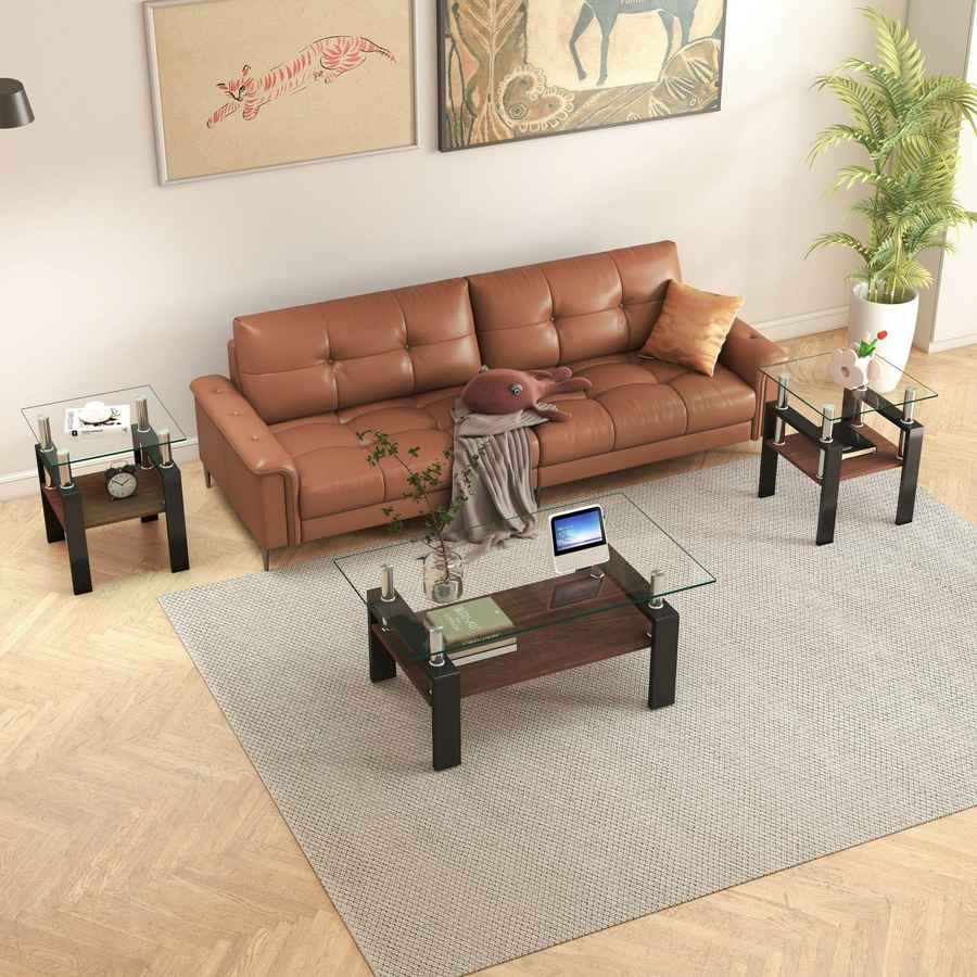 MLNshops modern glass coffee table set - 2pc tempered glass