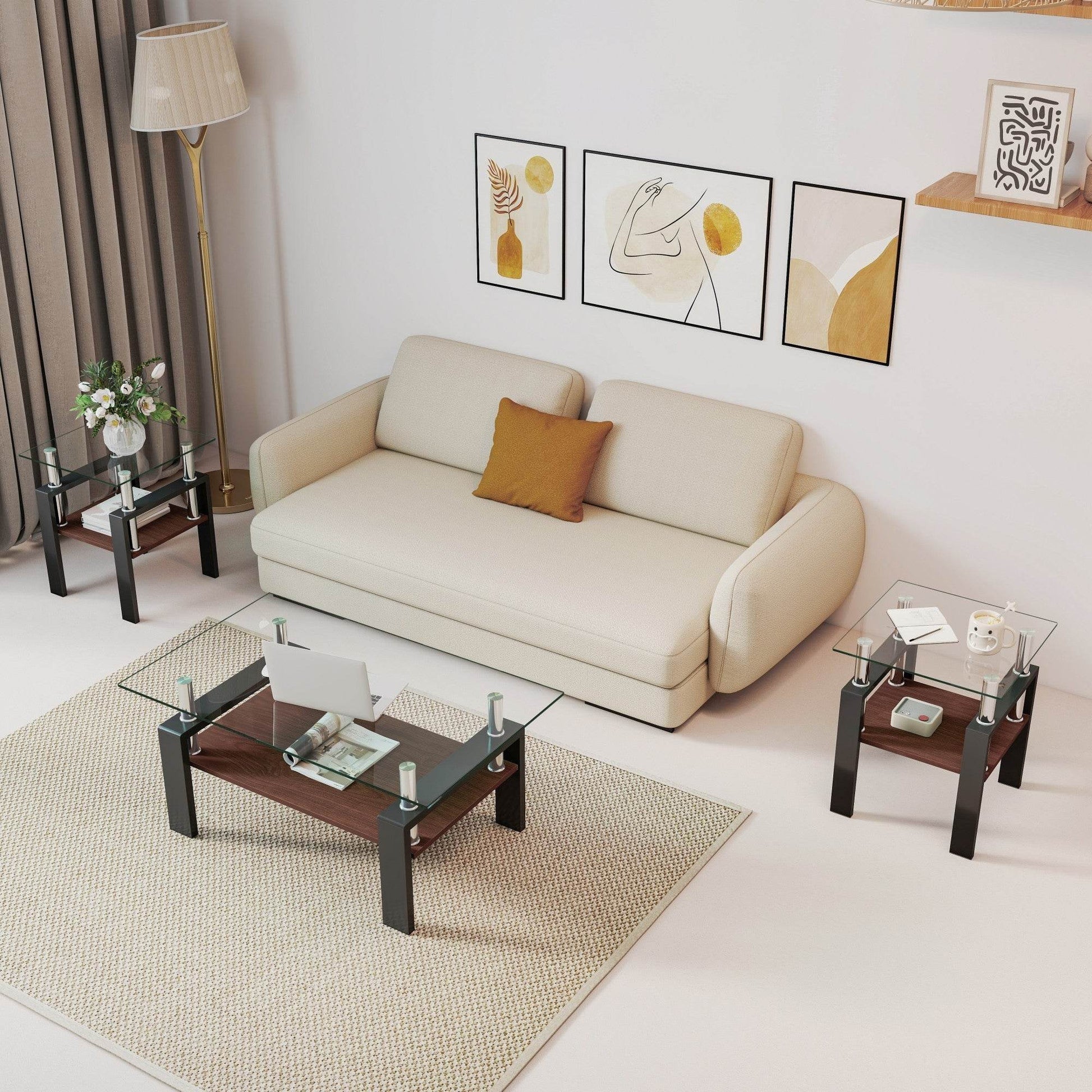 MLNshops modern glass coffee table set - 2pc tempered glass