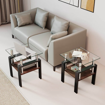 MLNshops modern glass coffee table set - 2pc tempered glass