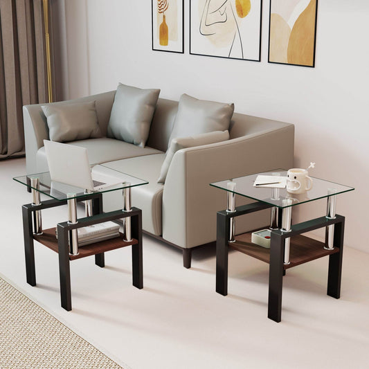 MLNshops modern glass coffee table set - 2pc tempered glass - MLNshops