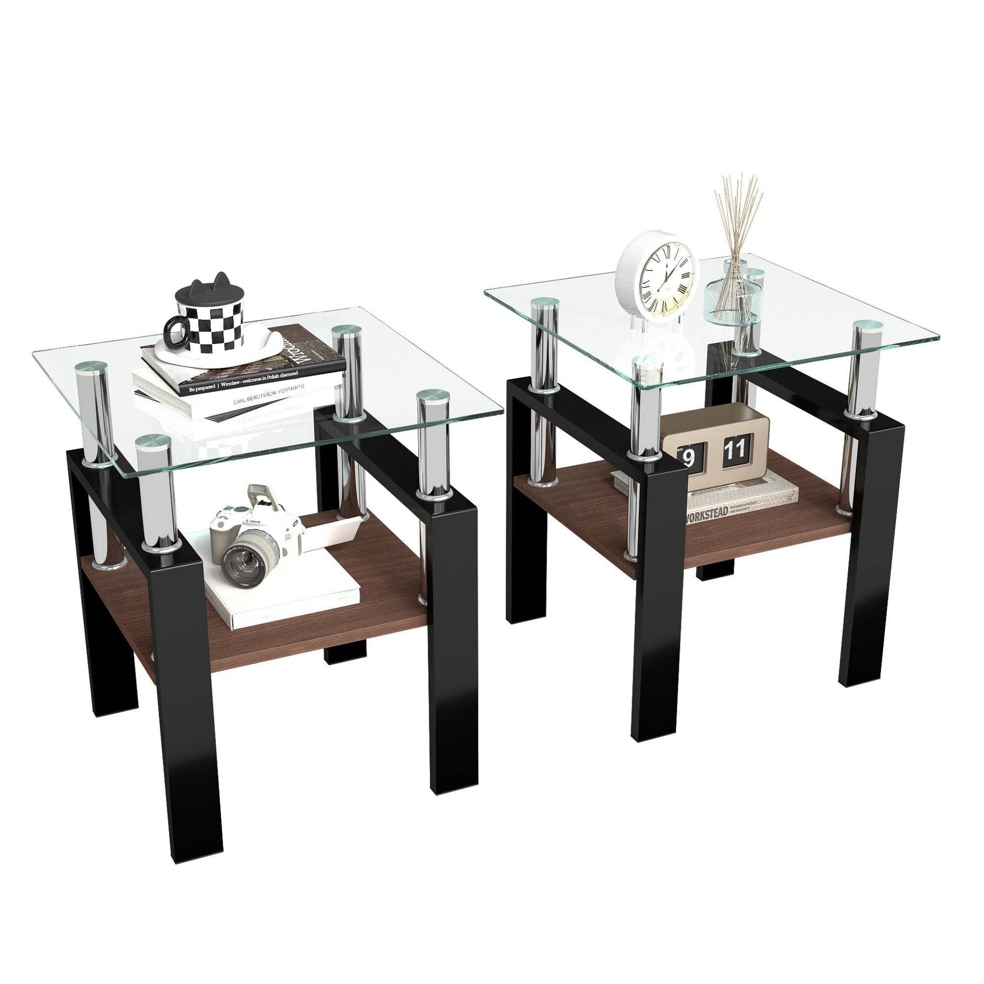MLNshops modern glass coffee table set - 2pc tempered glass