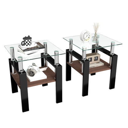 MLNshops modern glass coffee table set - 2pc tempered glass