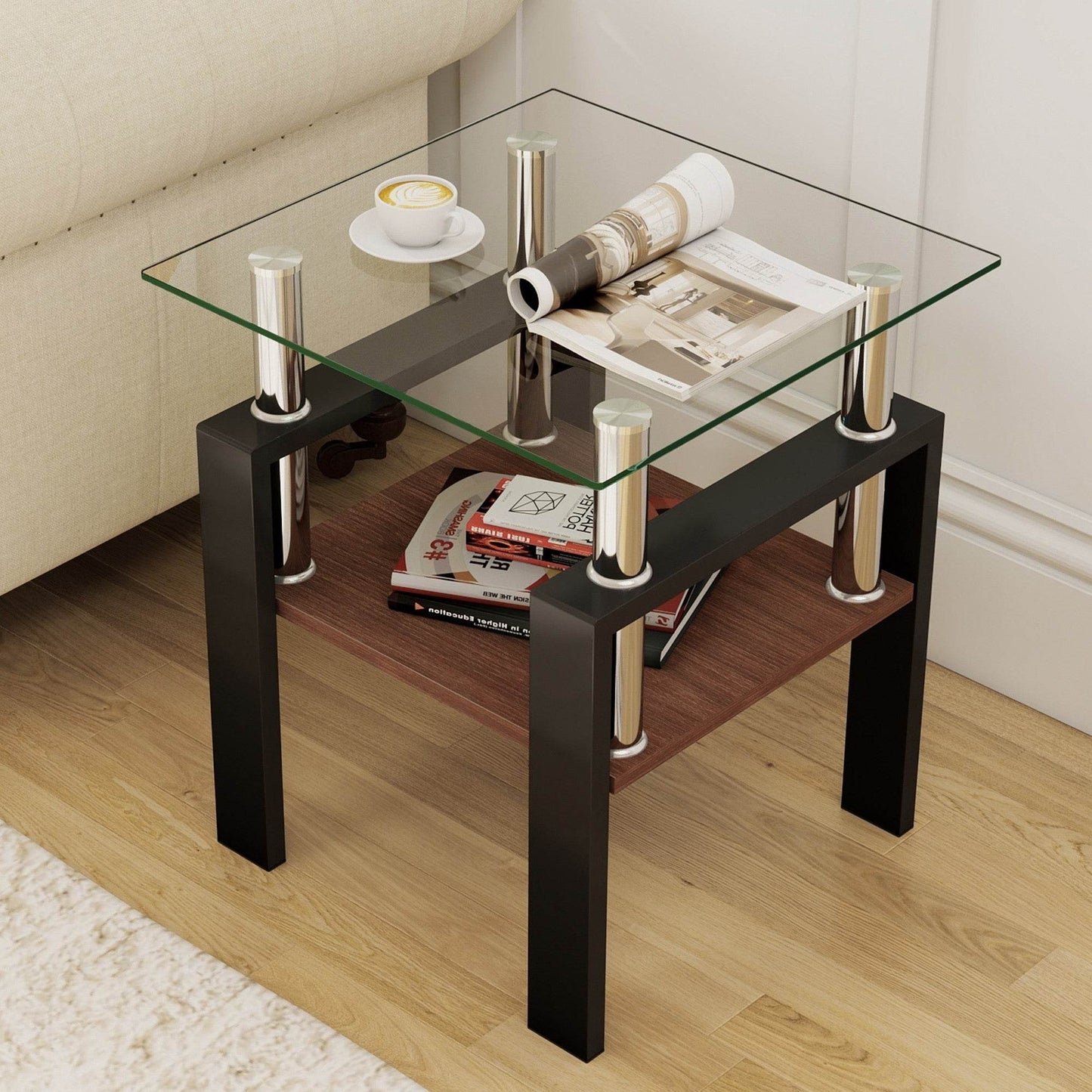MLNshops modern glass coffee table set - 2pc tempered glass