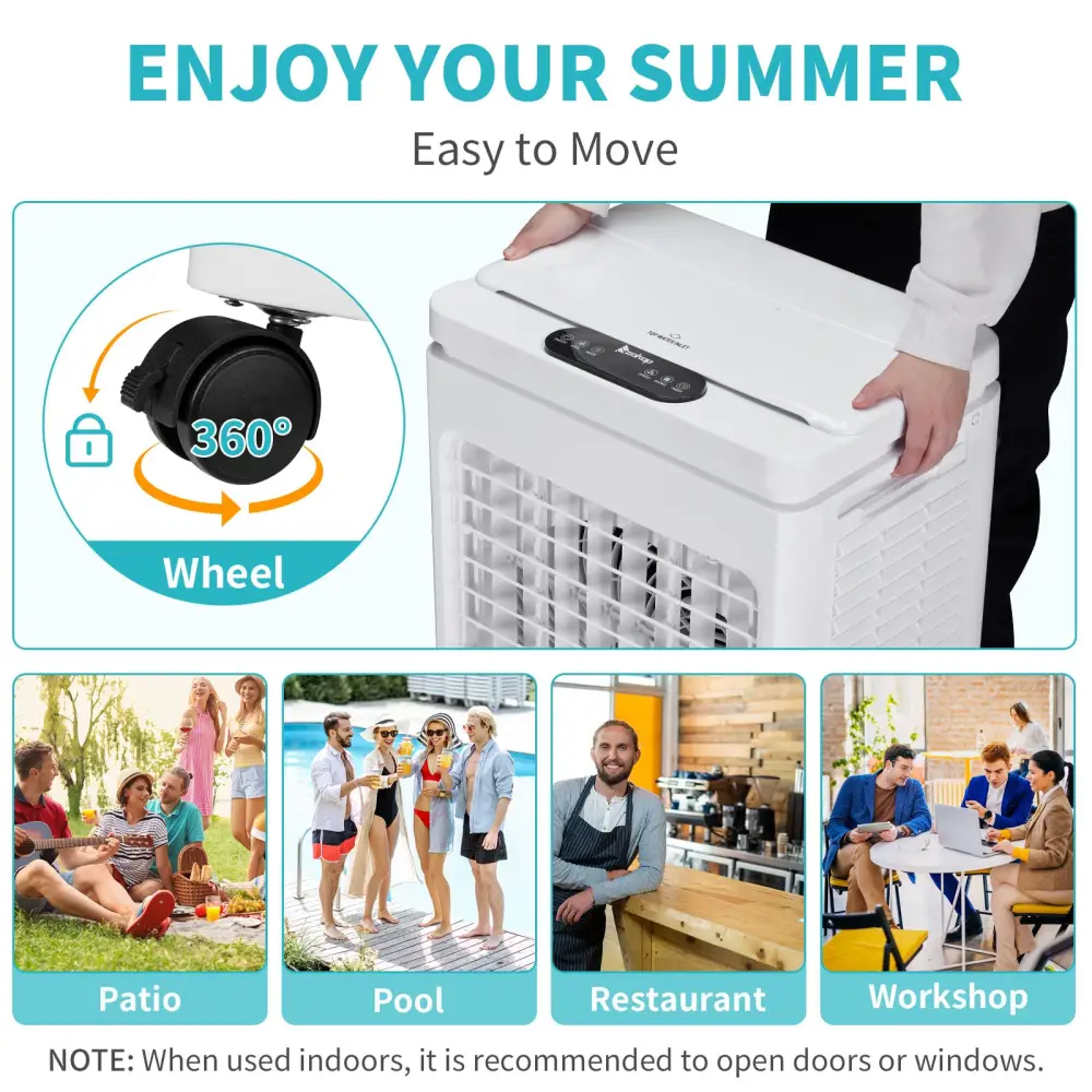 ZOKOP-3 in 1 Portable Evaporative Cooler With dust filter,Indoor,Outdoor,2059CFM Personal Air Cooler,with remote control ,10.56 Gal Large Water Tank & Scroll Casters, 4 Ice Packs,White MLNshops]