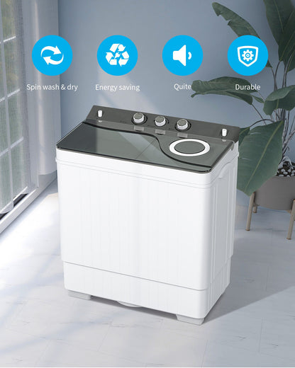 Twin Tub with Built-in Drain Pump XPB65-2288S 26Lbs Semi-automatic Twin Tube Washing Machine for Apartment, White & Grey