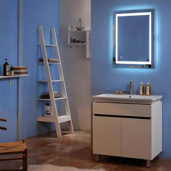 32"x 24" Square Built-in Light Strip Touch LED Bathroom Mirror Silver