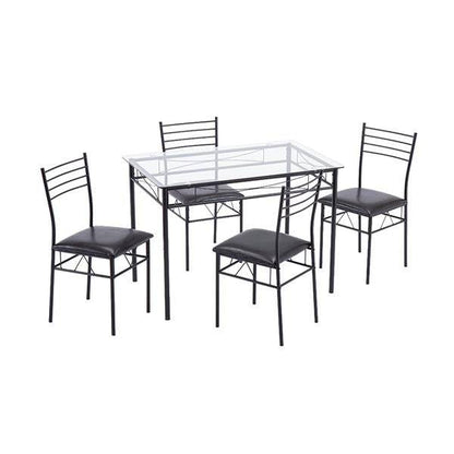 Iron Glass Dining Table and Chairs Black One Table and Four Chairs PU Cushion [110 x 70 x 76cm]