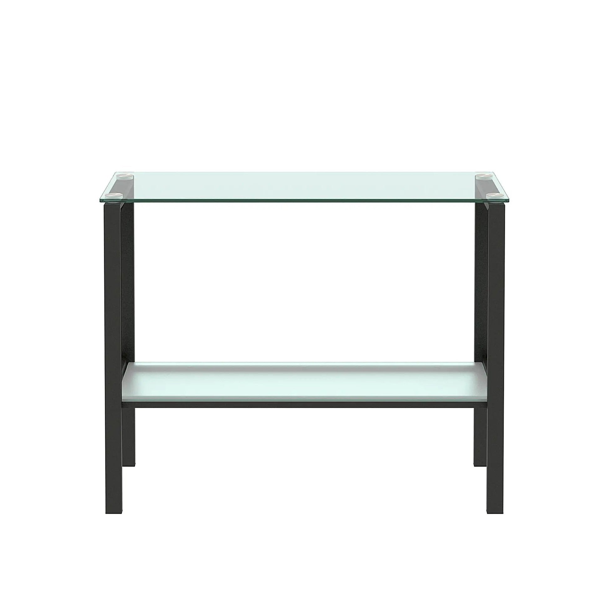 Console Table Double layer tempered glass rectangular porch table black leg double layer glass tea table