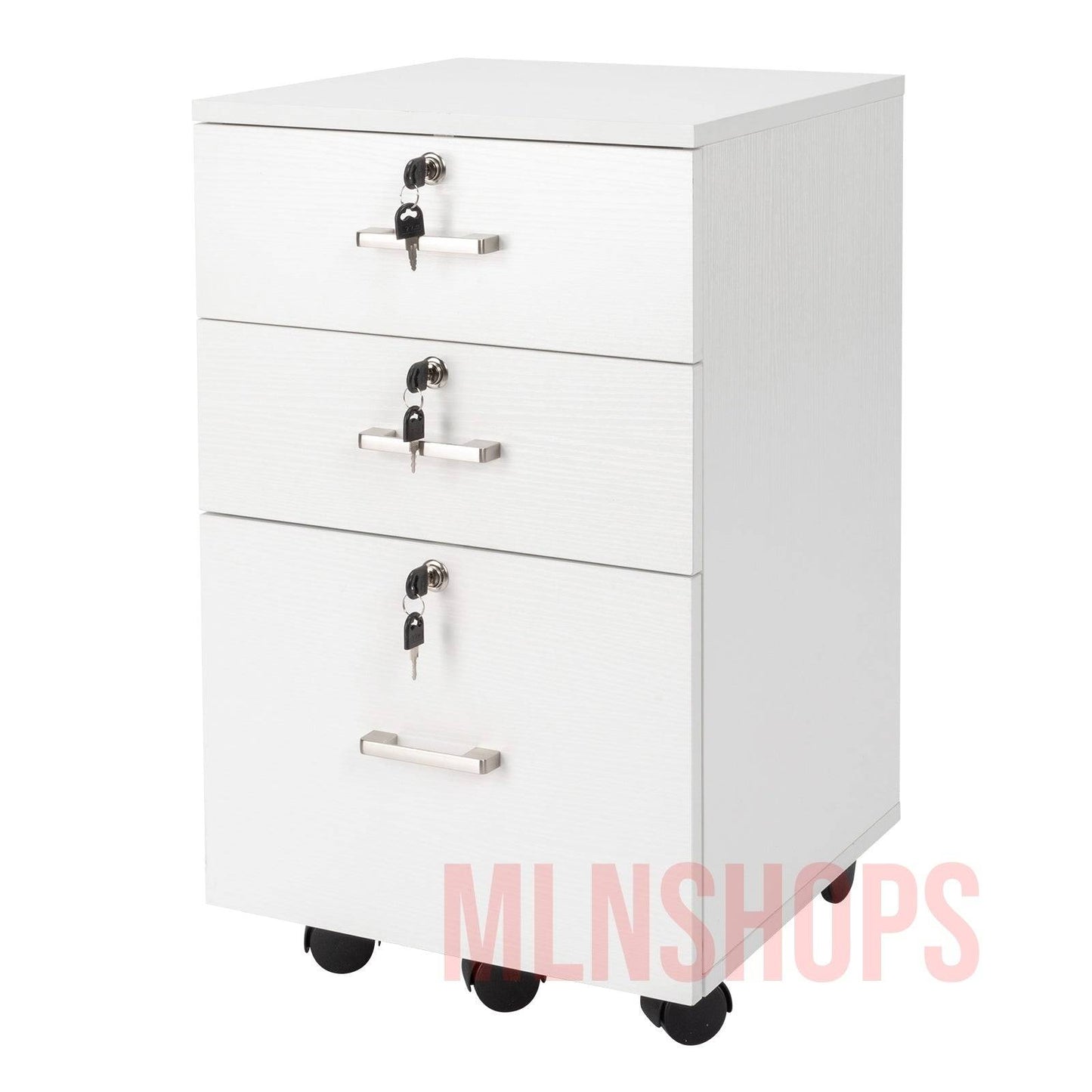 FCH White Wood Grain Density Board Three Drawers Wooden Filing Cabinet