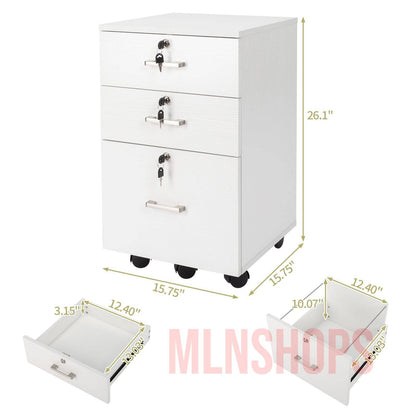 FCH White Wood Grain Density Board Three Drawers Wooden Filing Cabinet