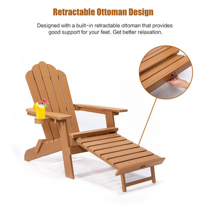 TALE Folding Adirondack Chair with Pullout Ottoman with Cup Holder, Oversized, Poly Lumber,  for Patio Deck Garden, Backyard Furniture