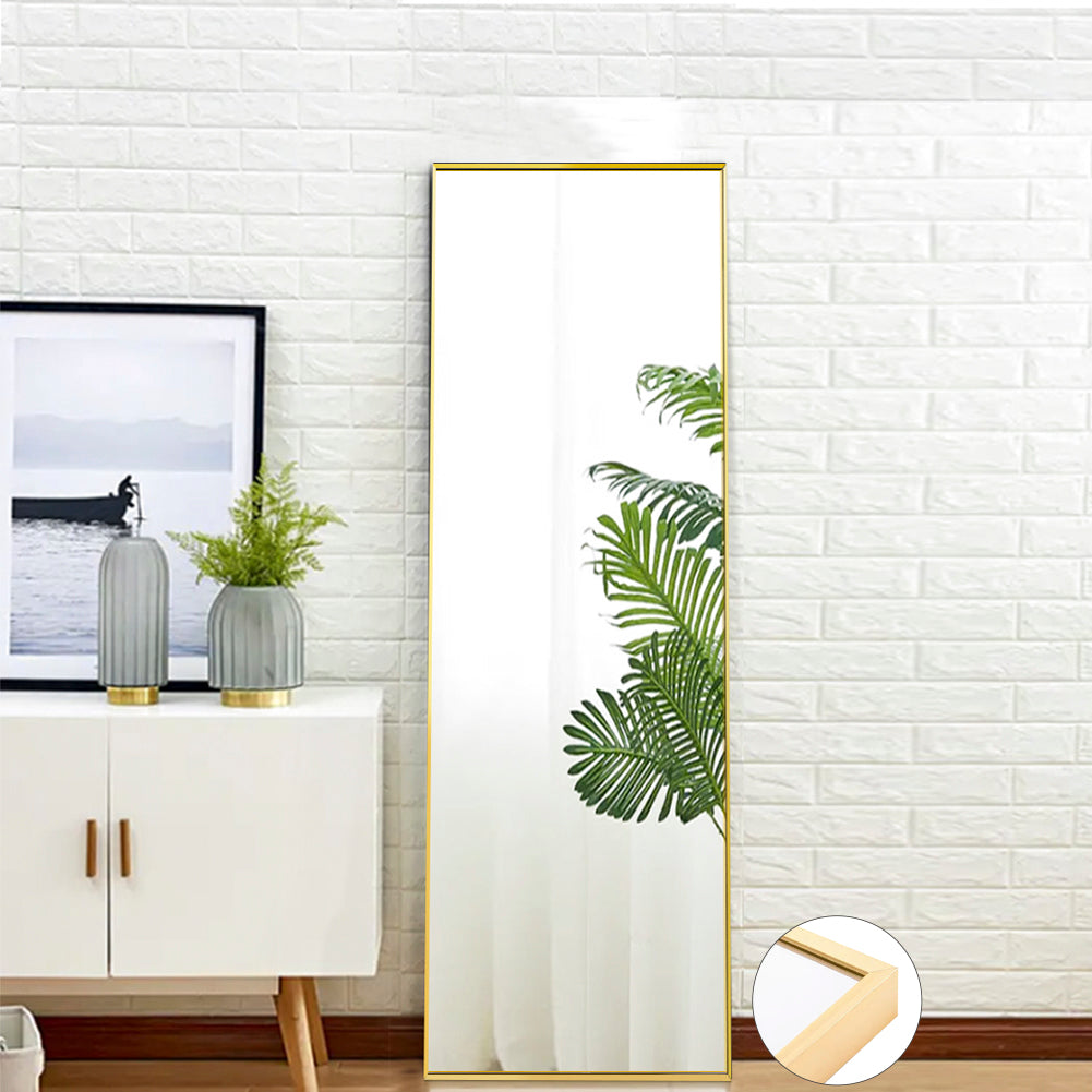 Full-Length Mirror Floor Mirror Hanging Standing or Leaning, Bedroom Mirror Wall-Mounted Mirror with Gold Aluminum 59" x 15.7"