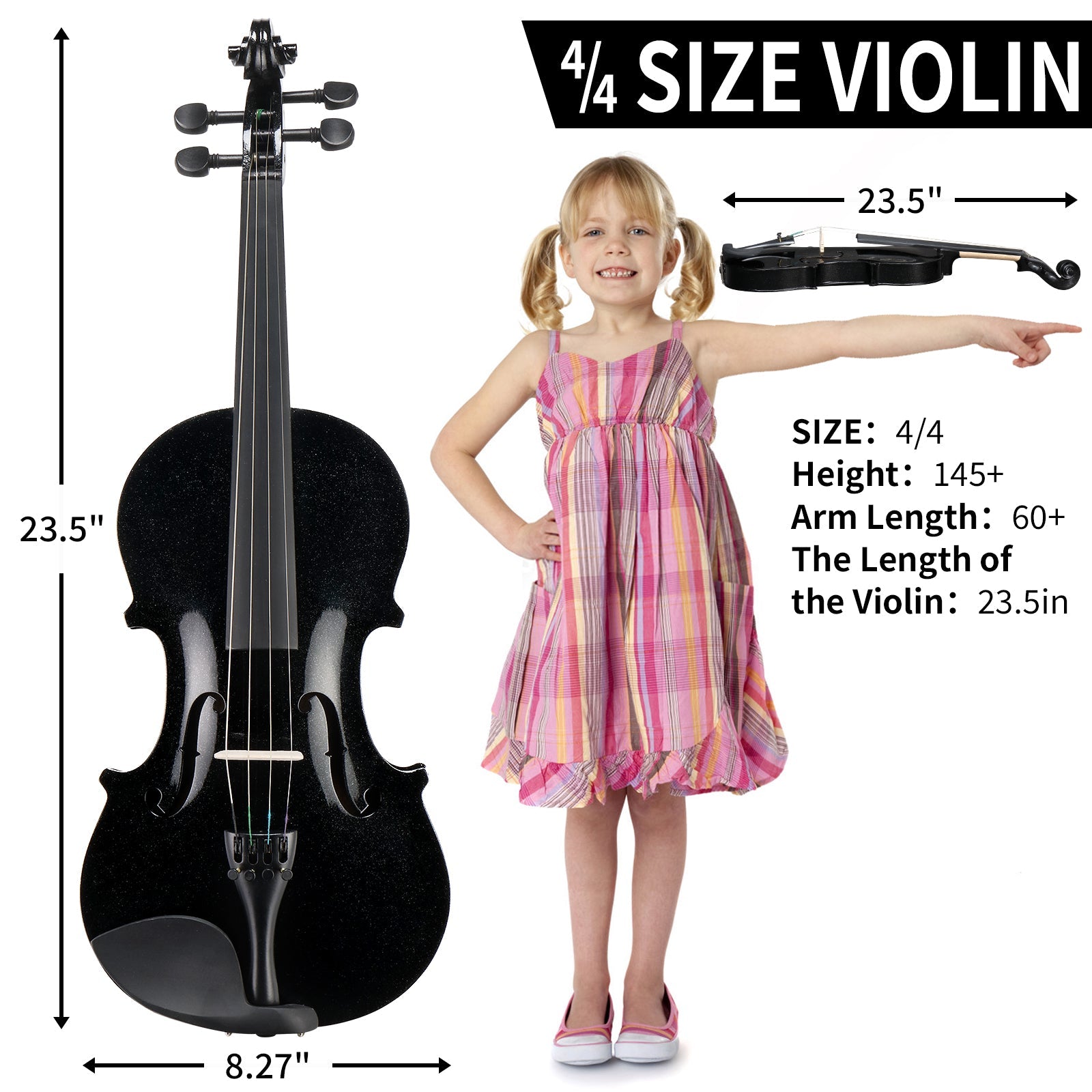 Full Size 4/4 Violin Set for Adults Beginners Students with Hard Case, Violin Bow, Shoulder Rest, Rosin, Extra Strings and Sordine
