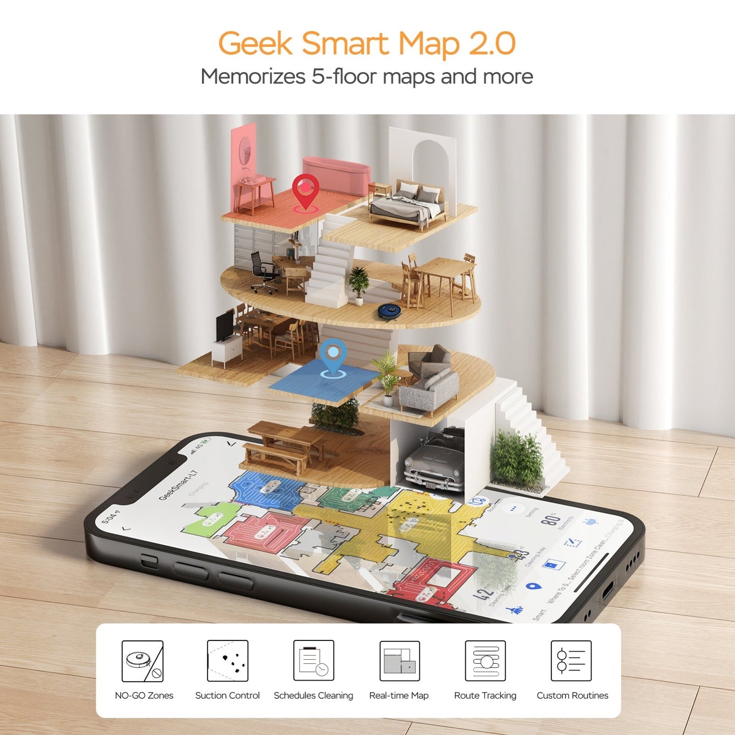 Geek Smart L7 Robot Vacuum Cleaner and Mop, LDS Navigation, Wi-Fi Connected APP