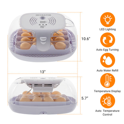 Incubators Eggs for Hatching Eggs, 360 Degree View， 16 Eggs Incubator with Automatic Egg Turning, Egg Candler