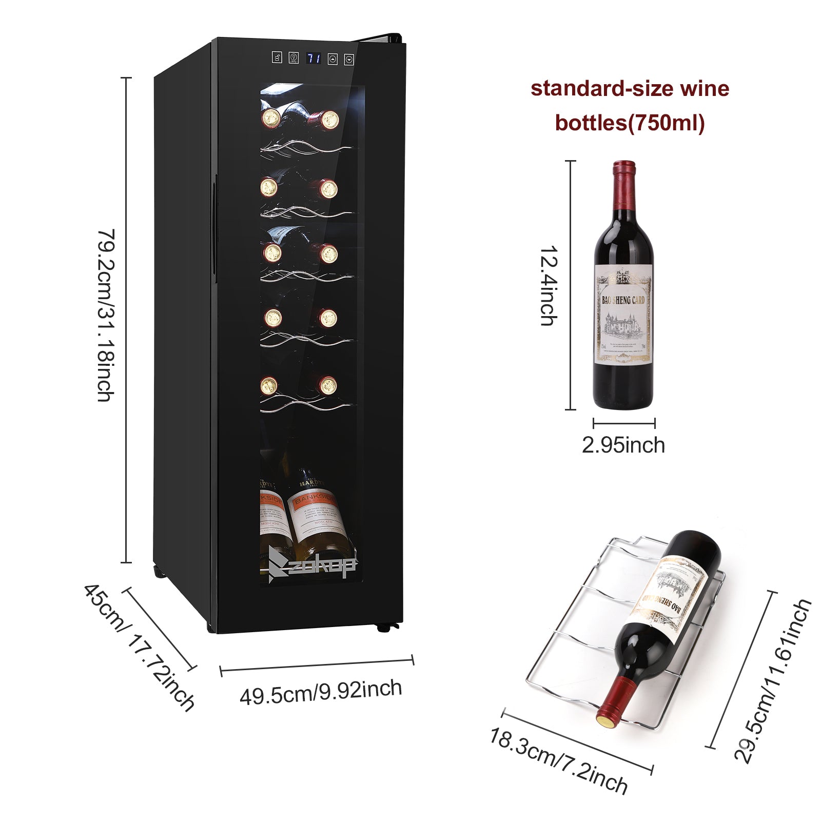 JC-34 115V 85W 1.2cu.ft/34l  Electronic Wine Fridges, Wine Cabinet Cold Rolled Sheet Transparent Glass Door / 12Bottle with Display Black