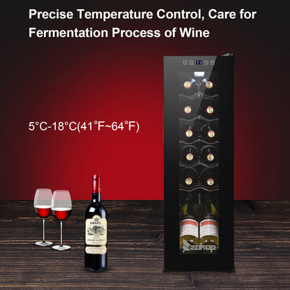 JC-34 115V 85W 1.2cu.ft/34l  Electronic Wine Fridges, Wine Cabinet Cold Rolled Sheet Transparent Glass Door / 12Bottle with Display Black