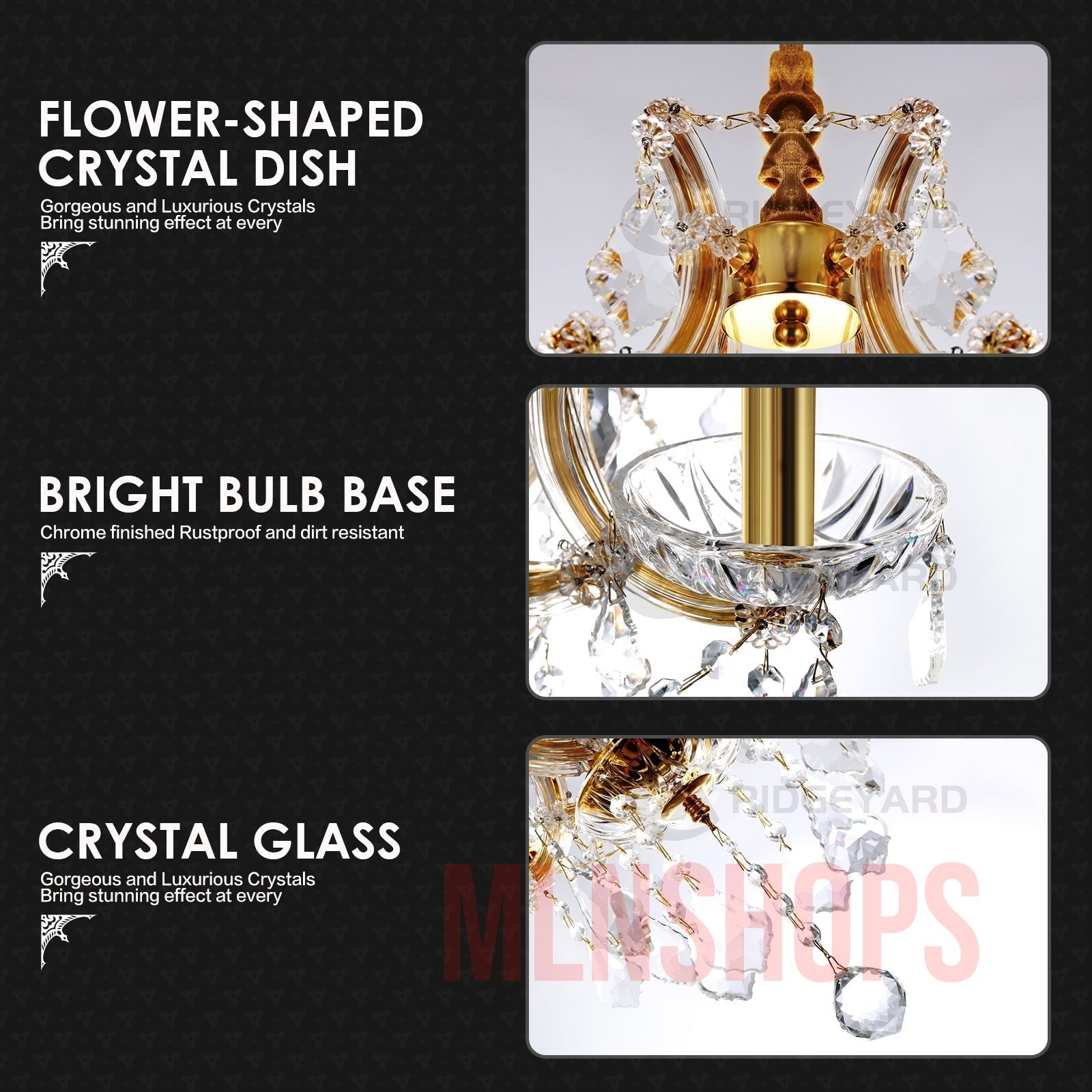 K9 Crystal Chandeliers Lighting 4 Lights Crystal Ceiling Lamp Home Decoration Gold